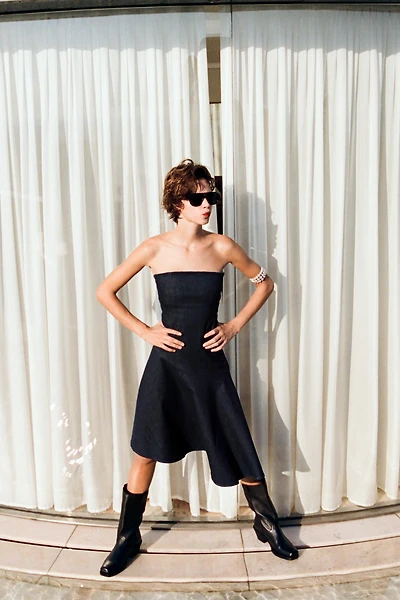 ASYMMETRIC TRF DENIM DRESS
