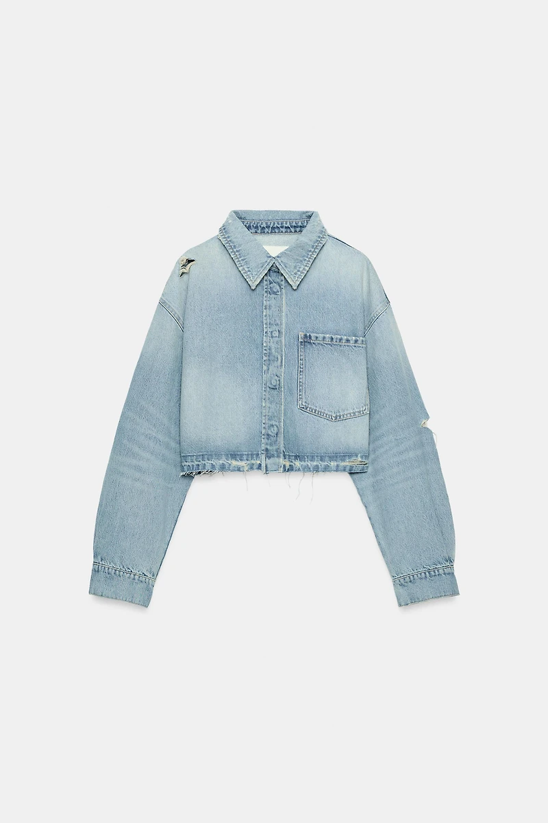 SURCHEMISE CROP EN DENIM TRF