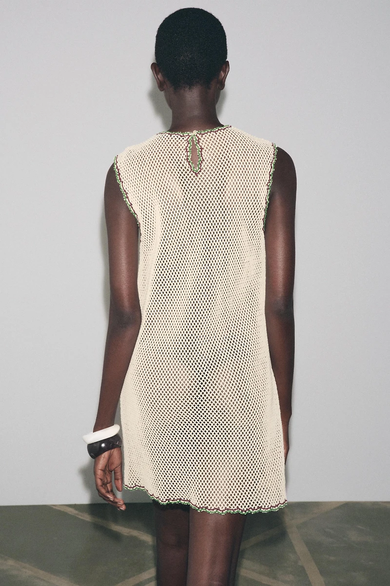 CROCHET DRESS WITH FLORAL EMBROIDERY ZW COLLECTION