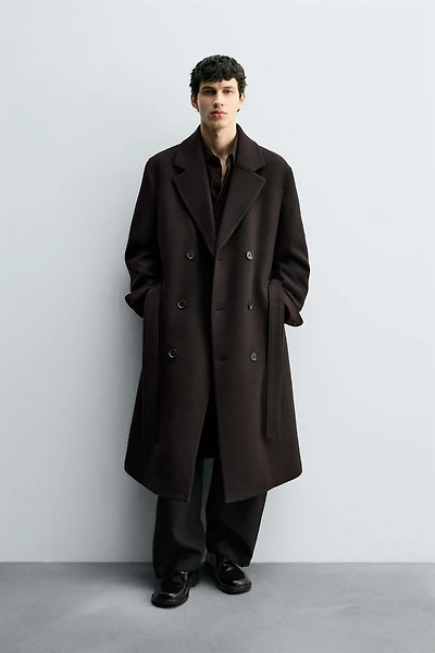 MANTEAU CROISÉ AVEC LAINE ET CEINTURE