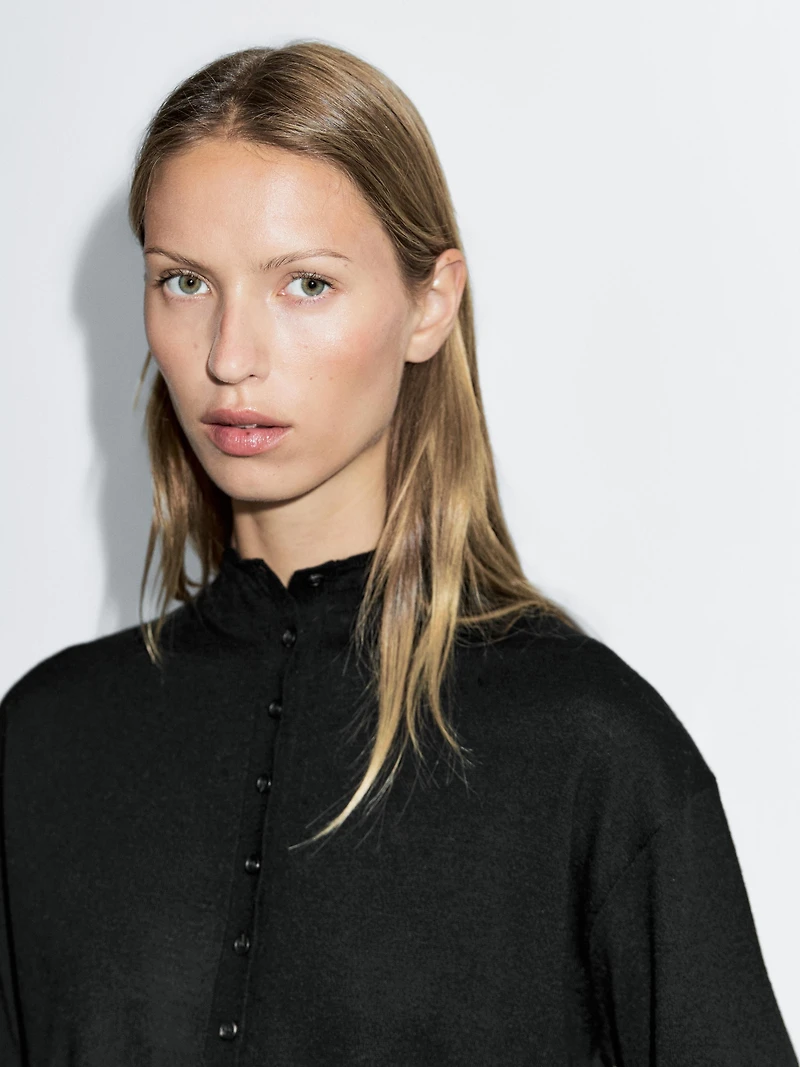 Knit cardigan with mock turtleneck