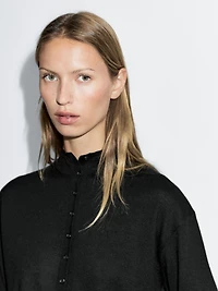 Knit cardigan with mock turtleneck