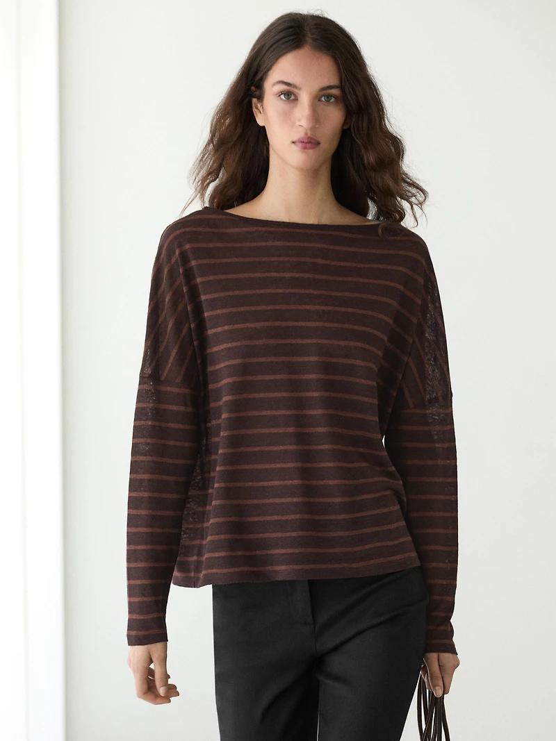 T-shirt en maille rayée lin