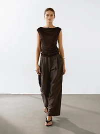 Pantalon à pinces fluide en lin mélangé