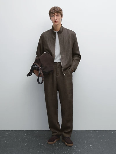 Veste bomber total look lin délavé