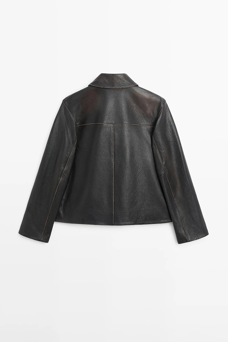 Short nappa leather jacket