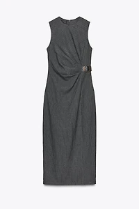 STRIPED BUCKLE MIDI DRESS