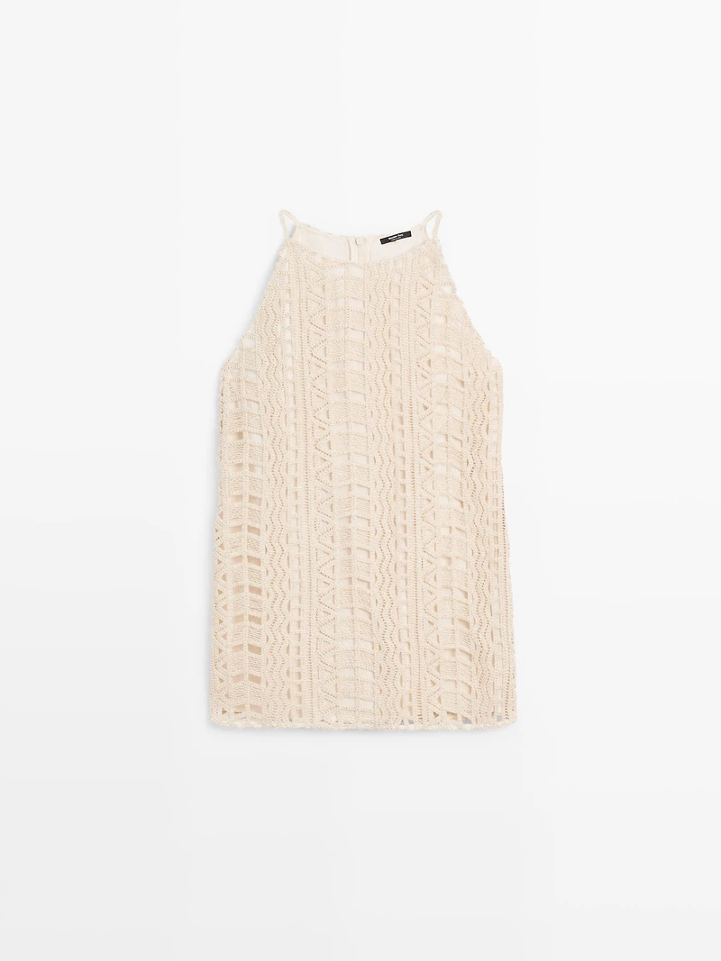 Short openwork dress with metallic detail