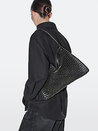 Mid-sized braided leather shoulder bag