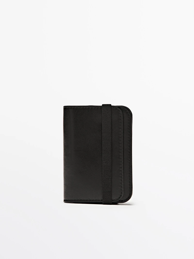 Nappa leather card holder with flap