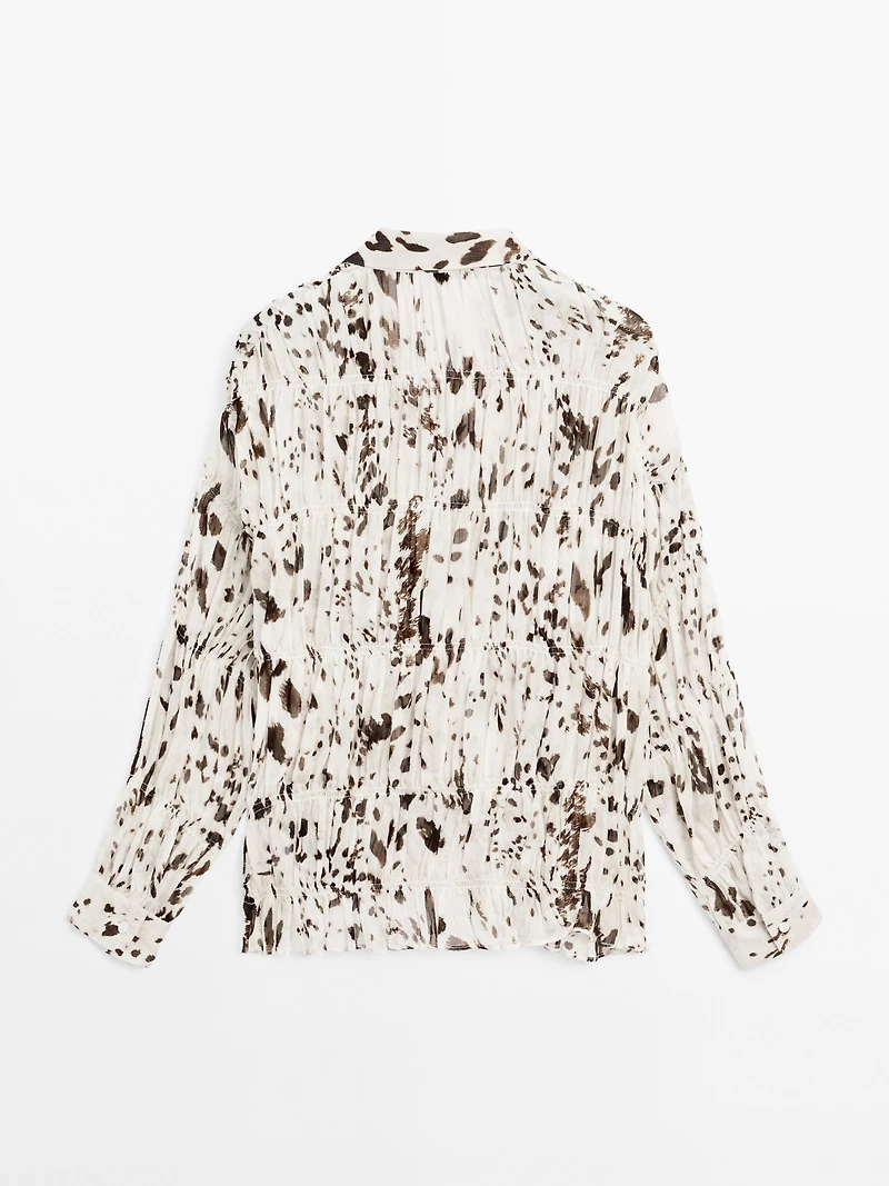 Animal print shirt with gathered detail