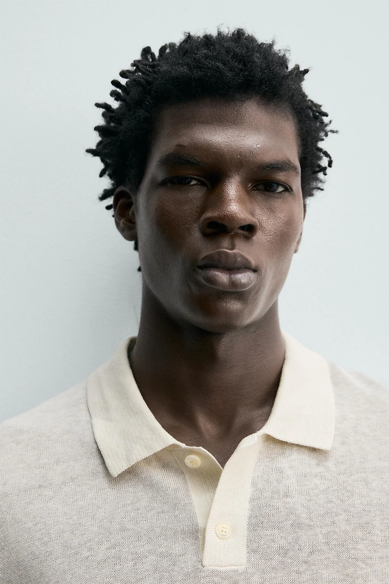 SILK LINEN BLEND KNIT POLO SHIRT