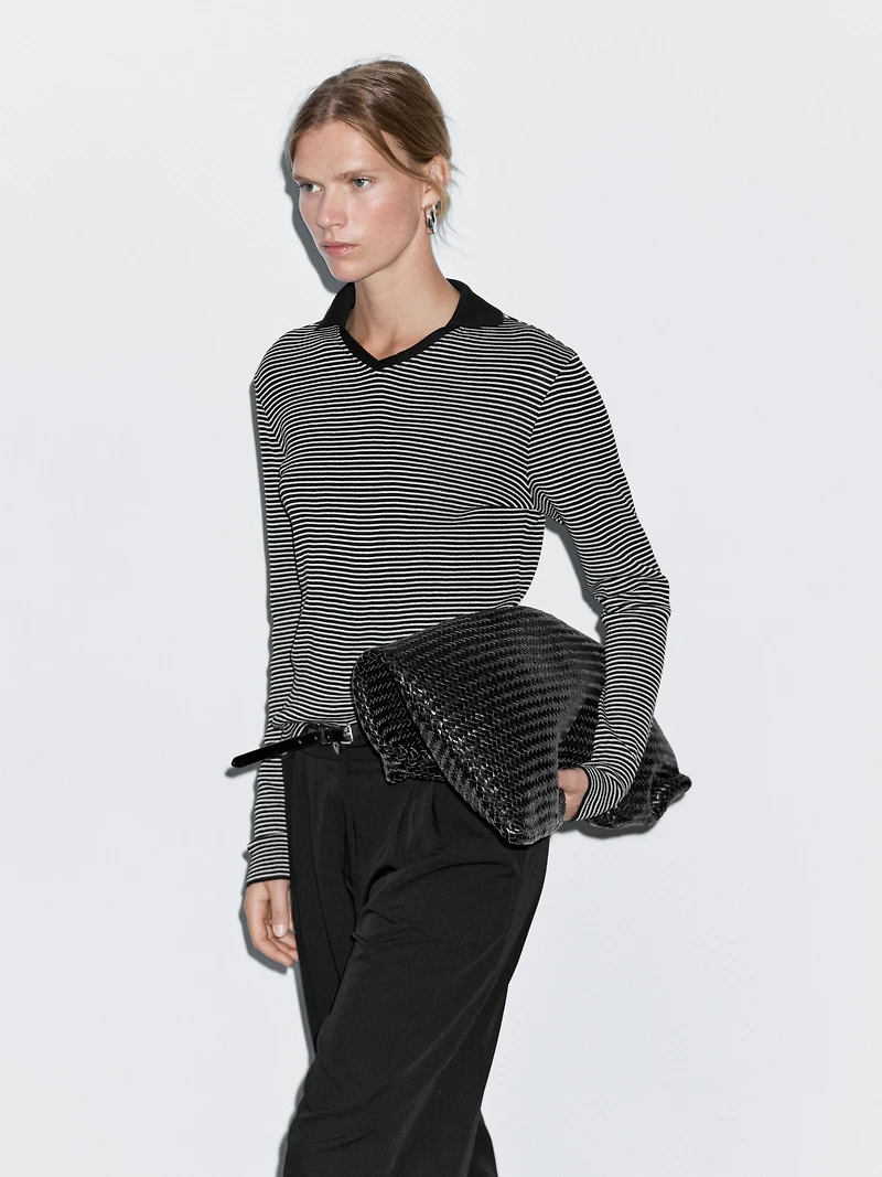 Striped long sleeve polo shirt