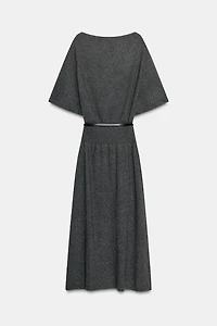BELTED KNIT MIDI DRESS