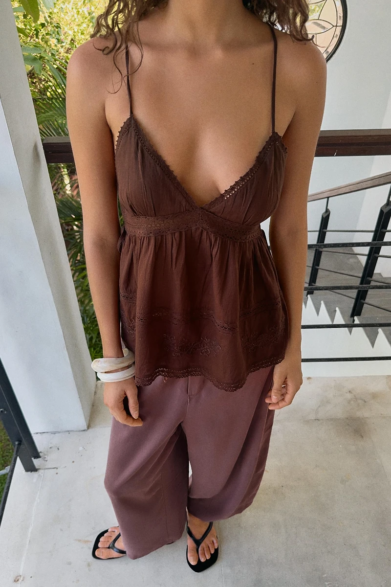 EMBROIDERED GAUZE CAMISOLE