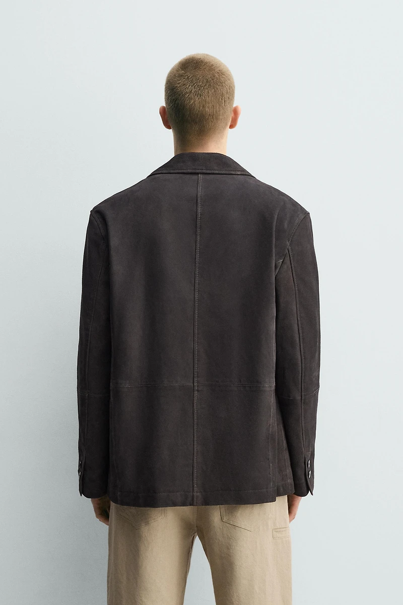 WASHED EFFECT SUEDE LEATHER BLAZER