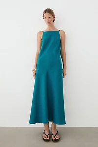 100% linen strappy midi dress