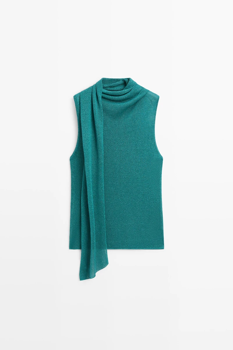 High neck top with scarf detail