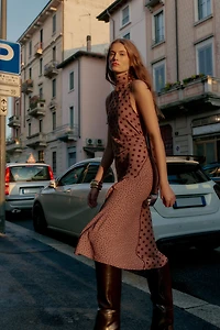 TIED POLKA DOT MIDI DRESS