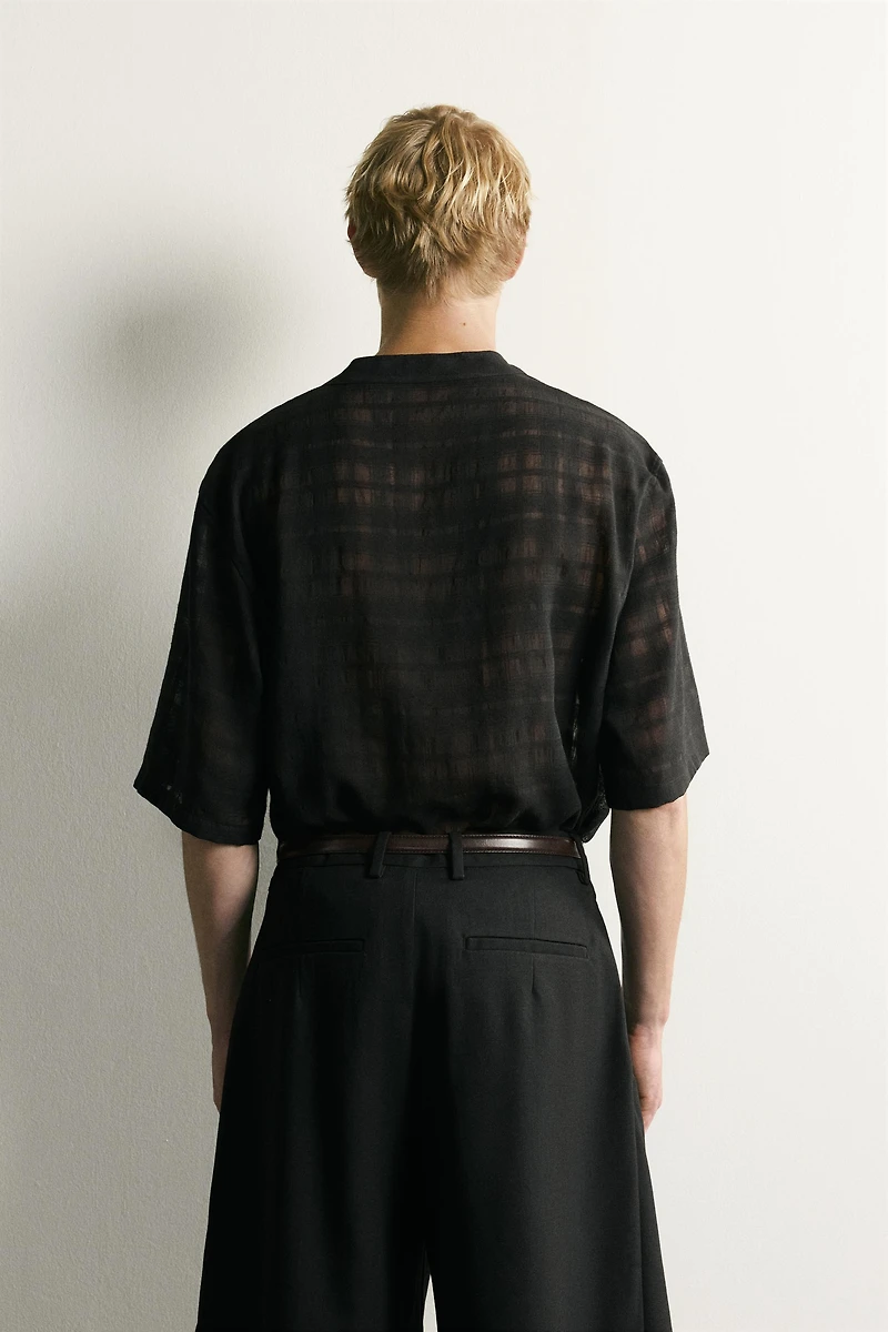 SEMI-SHEER CHECK JACQUARD SHIRT
