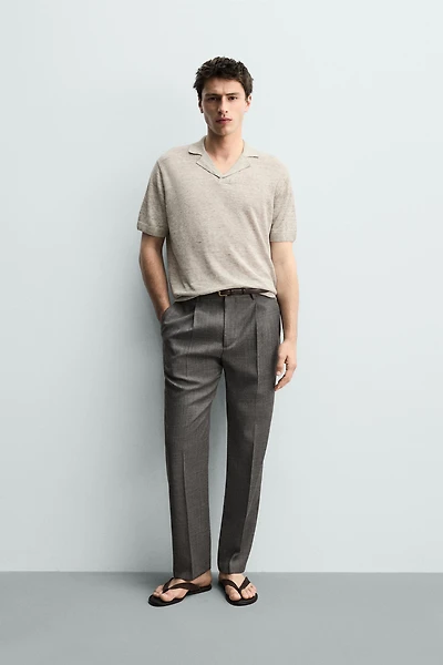 100% LINEN REGULAR FIT KNIT POLO SHIRT