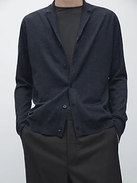 Wool blend knit cardigan with lapel collar