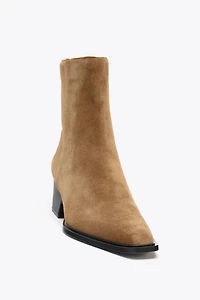 SPLIT LEATHER HEELED ANKLE BOOTS