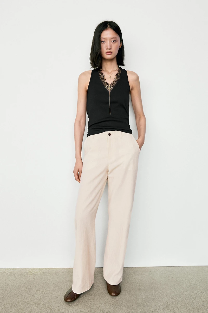 V-neck lace trim camisole top