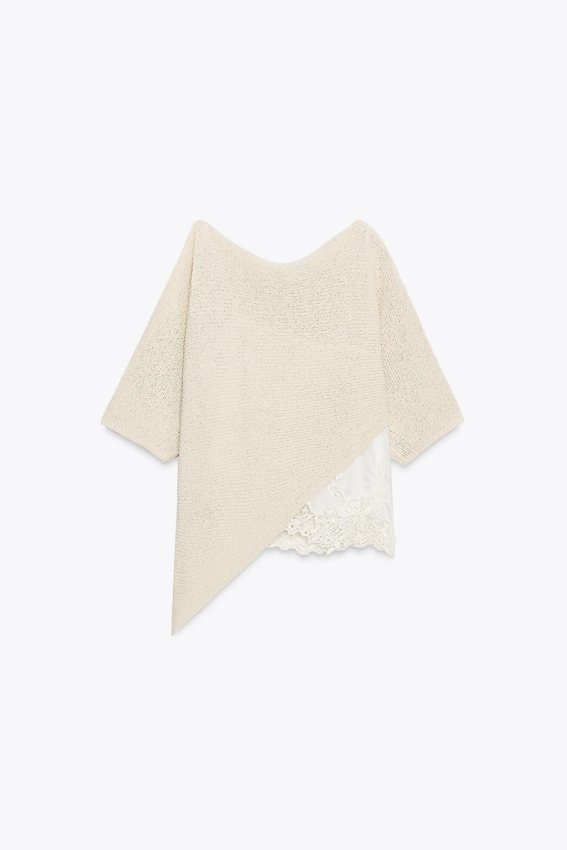 TOP ASYMÉTRIQUE EN MAILLE COMBINÉE