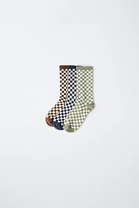 THREE-PACK OF CHECKERED LONG SOCKS