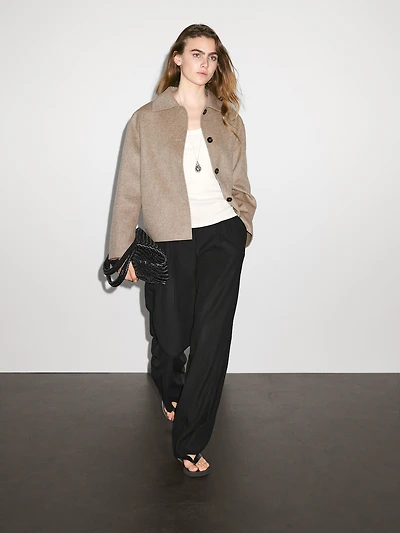 Short wool blend coat with buttons