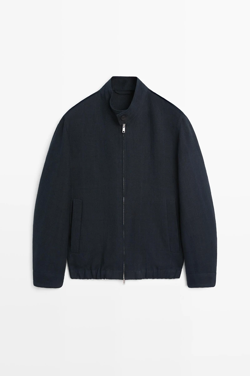 100% linen banded collar jacket