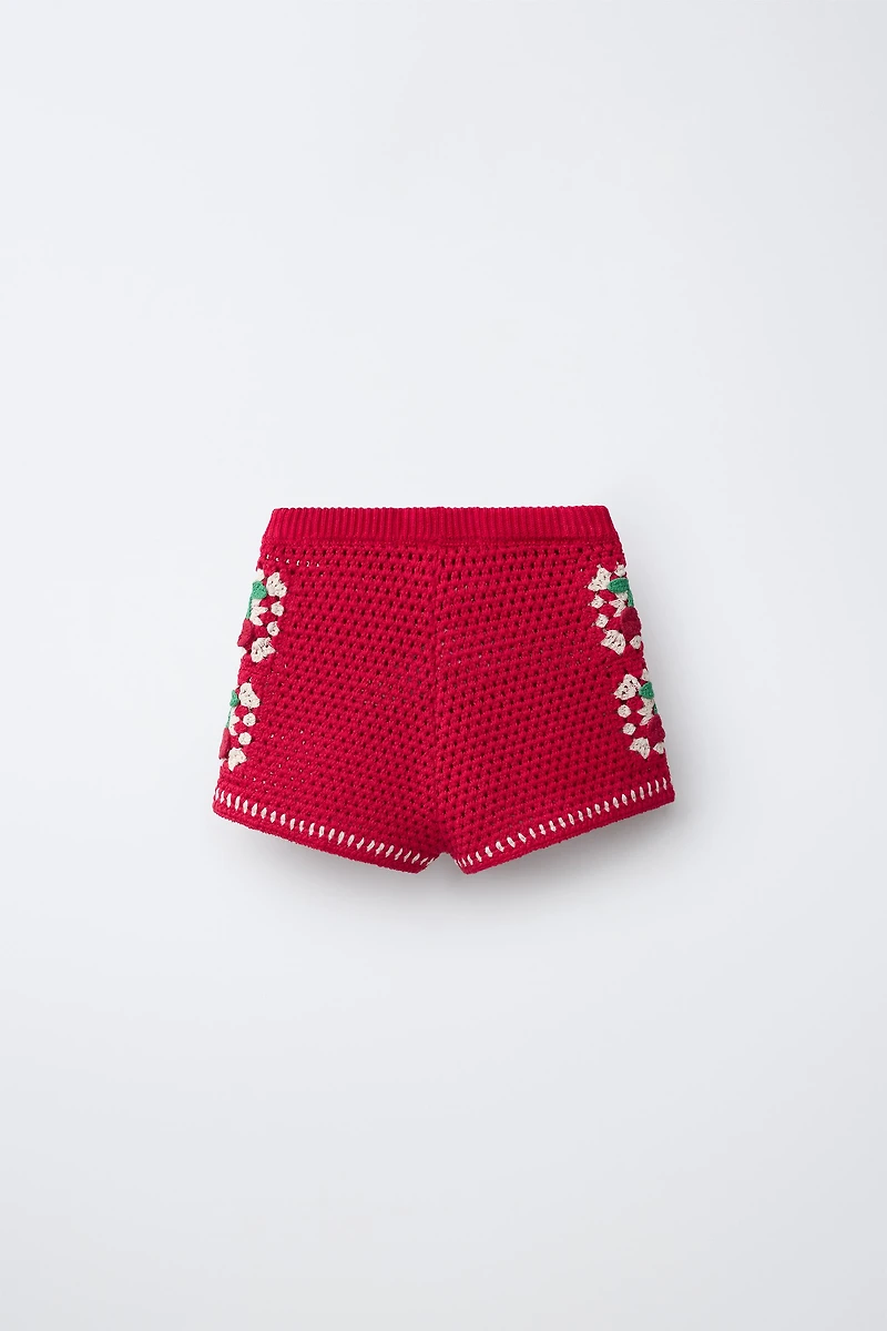 CHERRY CROCHET KNIT SHORTS