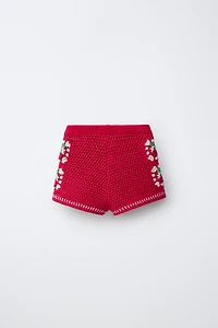 CHERRY CROCHET KNIT SHORTS