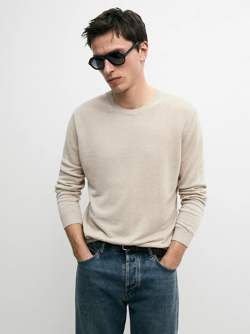 100% linen knit crew neck sweater