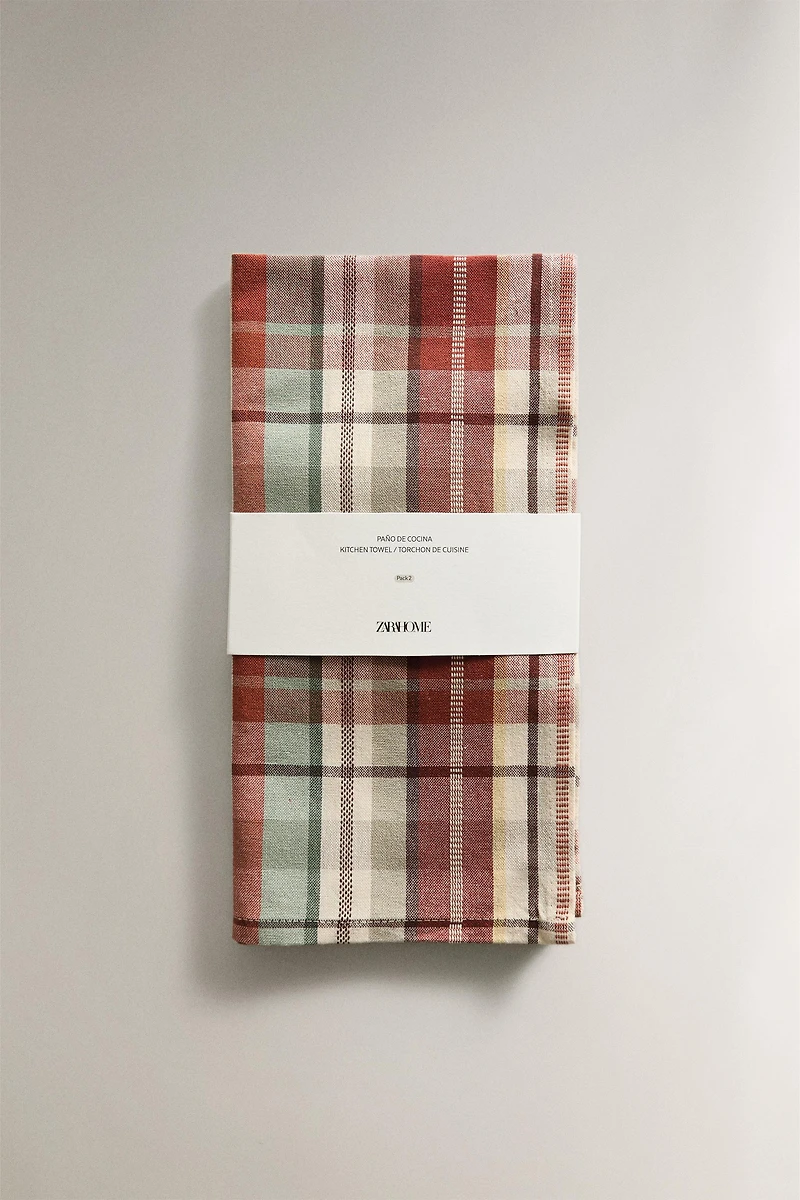 SET OF IRREGULAR CHECK COTTON KITCHEN TOWELS (SET OF 2)