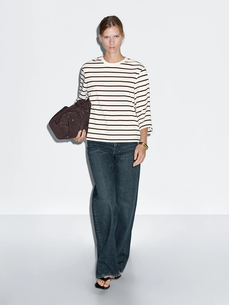 Striped T-shirt with elbow-length sleeves