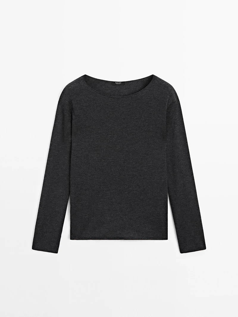 Wool blend boat neck sweater