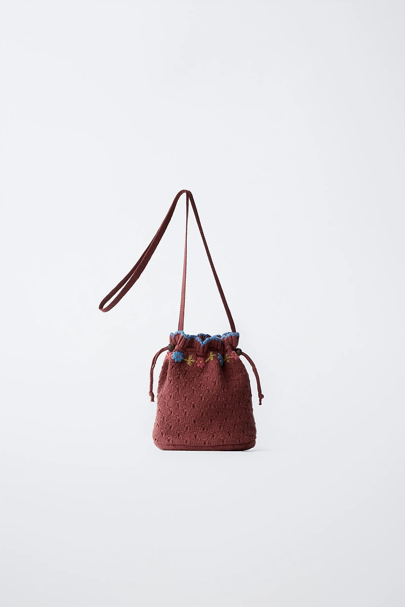 EMBROIDERED KNIT CROSSBODY BAG