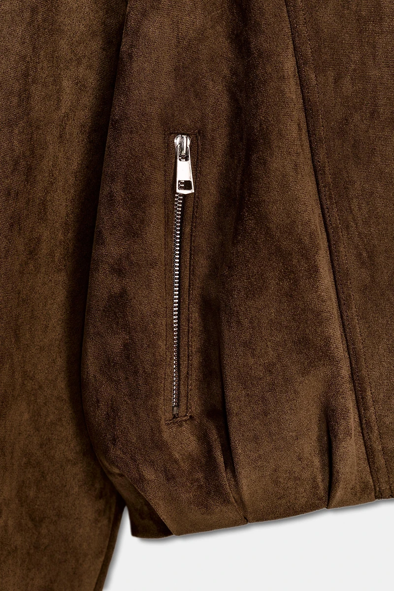 OVERSIZED FAUX SUEDE BIKER JACKET
