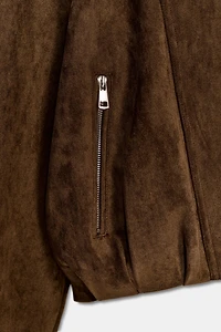 OVERSIZED FAUX SUEDE BIKER JACKET