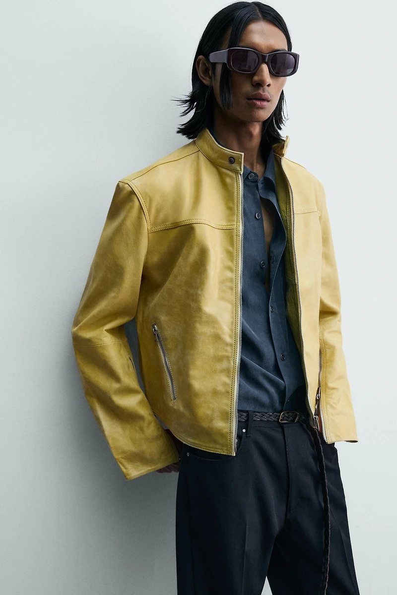 WASHED LEATHER CROPPED FIT JACKET