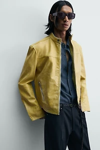 WASHED LEATHER CROPPED FIT JACKET