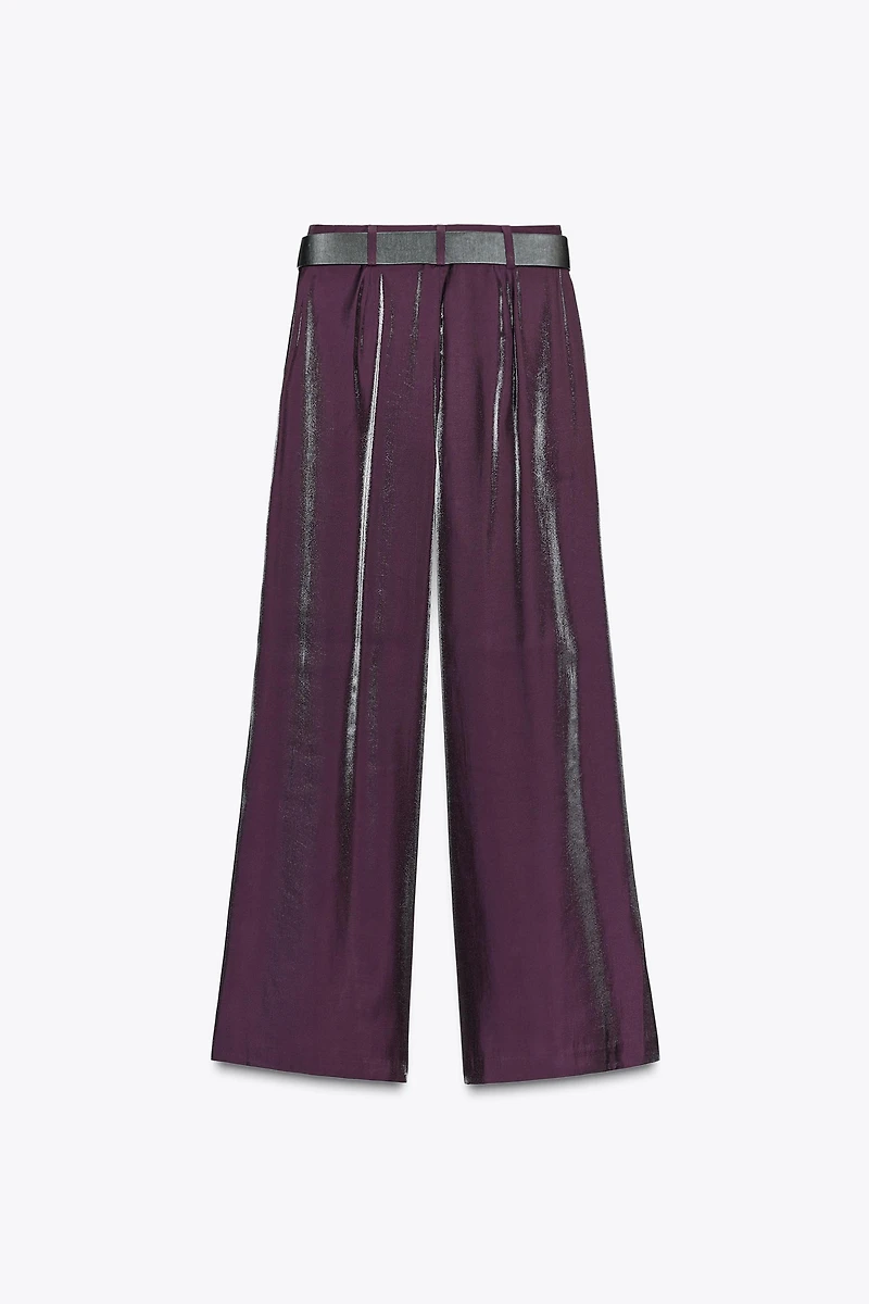 PANTALON LARGE SATINÉ CEINTURE
