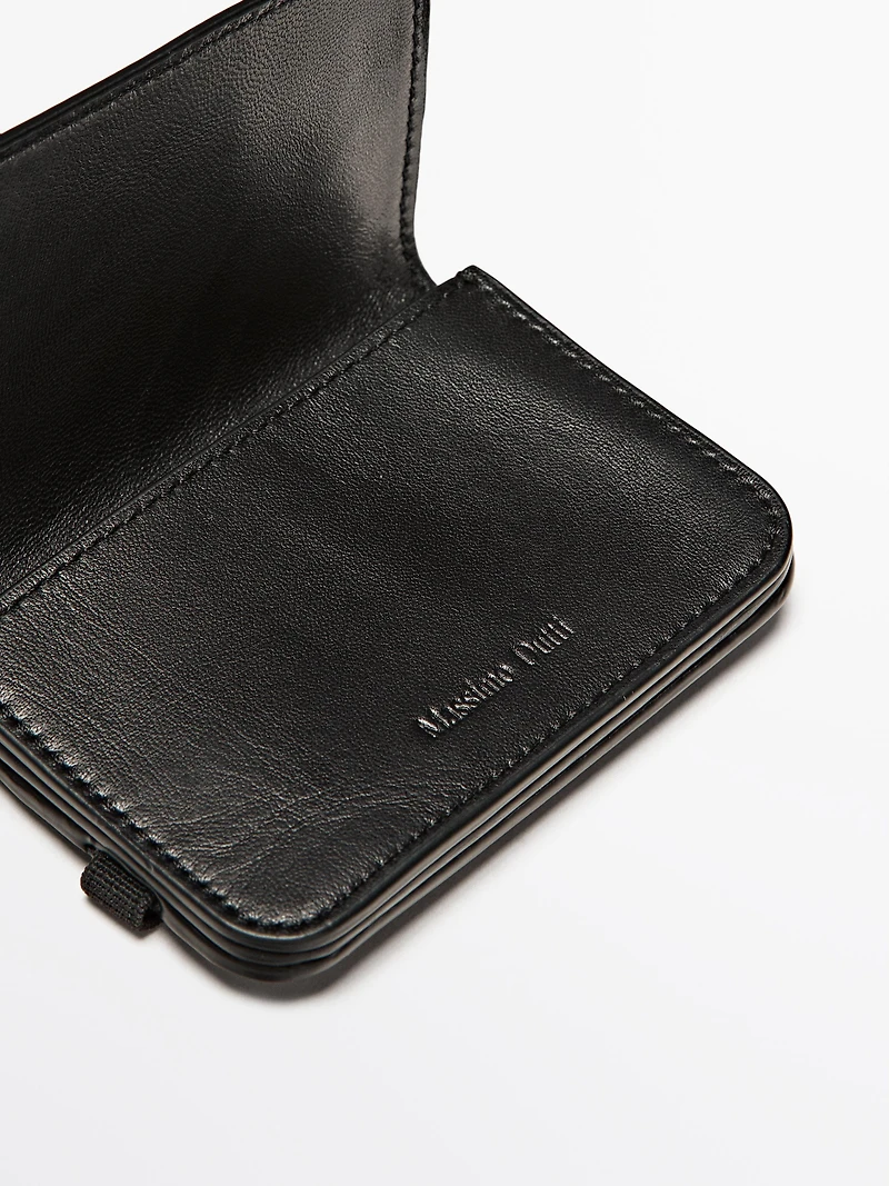 Nappa leather card holder with flap