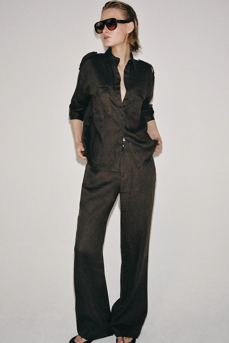 ZW COLLECTION 100% LINEN FLARE PANTS