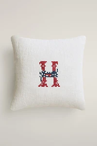 COUSSIN LIN BRODÉ LETTRE H