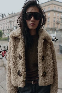 FAUX FUR JACKET WITH FIREMAN CLASPS