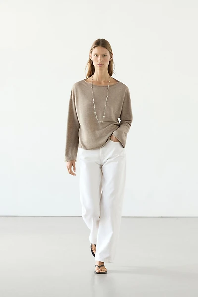 100% linen knit boat neck sweater