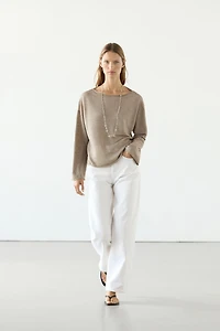 100% linen knit boat neck sweater